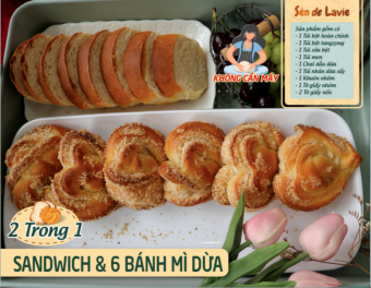 Combo bột trộn làm Bánh mì Sandwich & 6 bánh mì dừa - set bột trộn sẵn, nguyên liệu và vật dụng