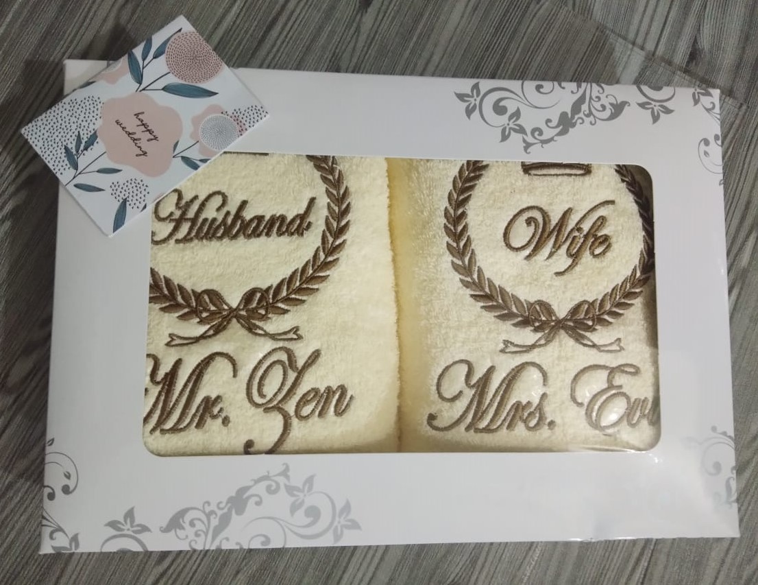 Handuk Couple Plus Bordir dan Box - Cocok buat hadiah buat pasangan, Kado Pernikahan / Hantaran / Sese…
