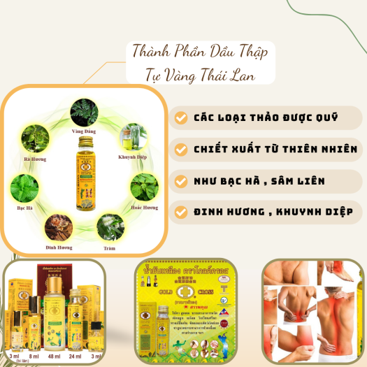 Dầu Thập Tự Vàng Thái Lan Gold Cross Yellow Oil chai 24ml Và 15ml
