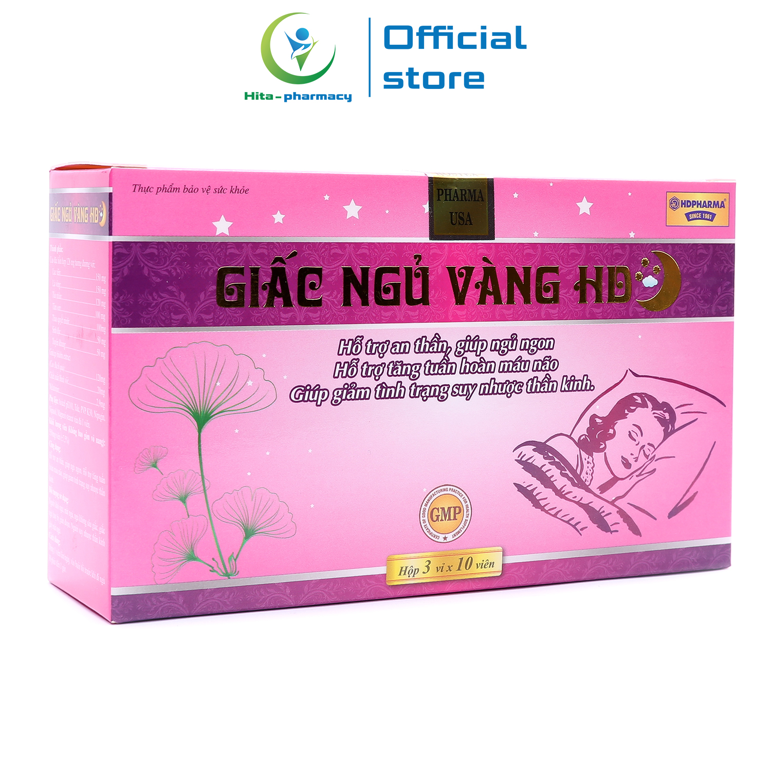 Viên uống ngủ ngon thảo dược Giấc Ngủ Vàng HD dưỡng tâm an thần, giảm tình trạng stress mất ngủ - Hộp 30 viên