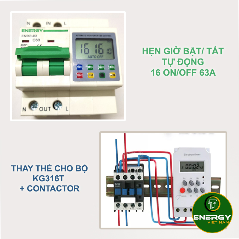 Công tắc hẹn giờ thông minh mcb ac 1 pha timer on / off auto tắt mở tự động chuẩn công nghiệp 63a - thiết bị điện energy
