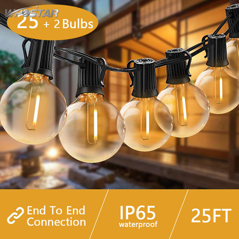 Solar Powered G40 LED String Lights 7.62m/25ft 25Sockets with 27 Bulbs IP45 Waterproof Hanging Fairy Light ราคา 485 บาท*ส่งฟรี