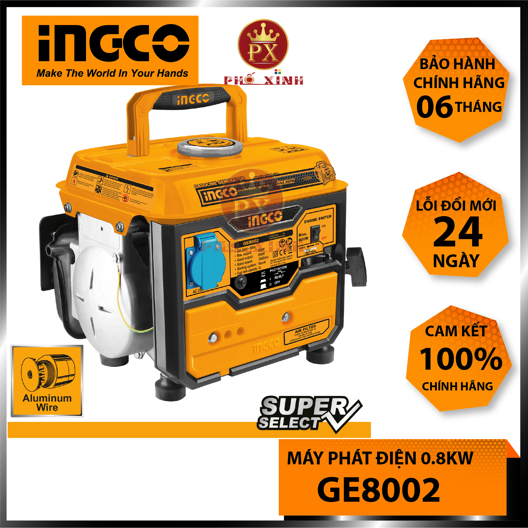 Máy phát điện dùng xăng hiệu Ingco GE8002