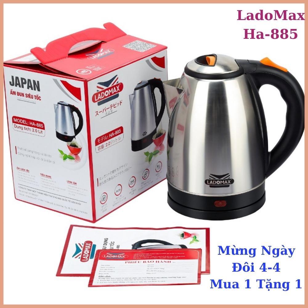 Ấm đun siêu tốc Ladomax 2Lit - Chất Liệu Inox 304 Chống Gỉ Sét- Đế Xoay 360 Độ- 2 Sò kép Công Suất Lớn Đun Nhanh Sôi- Dây Điện Dài 2M.