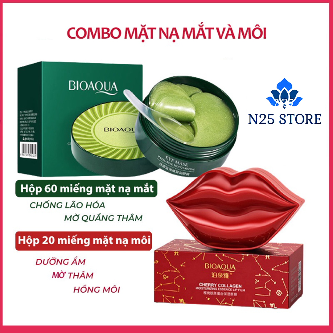 Hộp 60 miếng mặt nạ mắt bioaqua tảo biển + hộp 20 miếng mặt nạ môi cherry zozu – giảm thâm mắt, môi, dưỡng ẩm