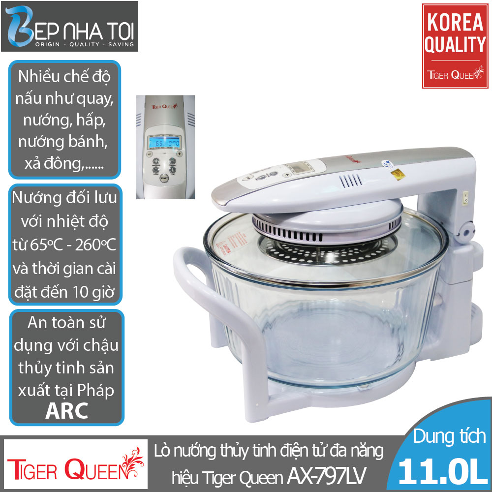 Lò nướng thủy tinh điện tử tiger queen ax-797lv - màu trắng