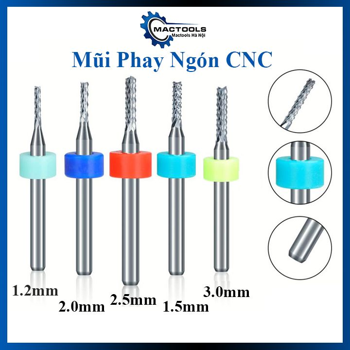 1 mũi phay ngón cnc, mũi phay cnc mini kích thước 1.2mm, 1.5mm, 2.0mm, 2.5mm, 3.0mm phay gỗ, bo mạch các loại