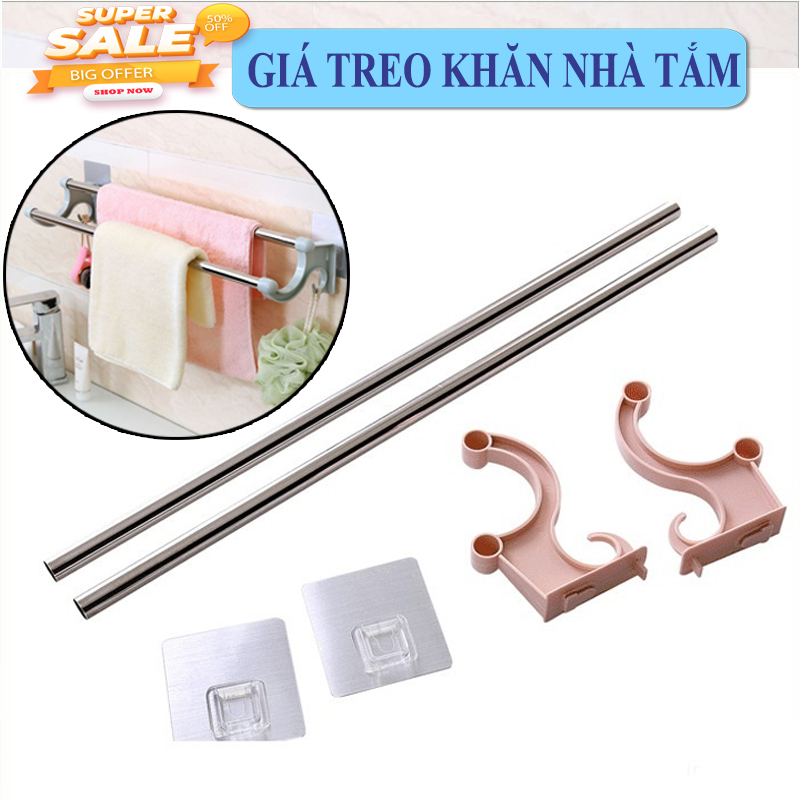 [HÀNG HOT - GIÁ RẺ] Giá treo khăn, giá treo khăn mặt dán chân không, giá treo khăn đôi, 2 thanh Inox dán tường - Kệ dán treo đồ 6 móc (Chọn phân loại kệ)