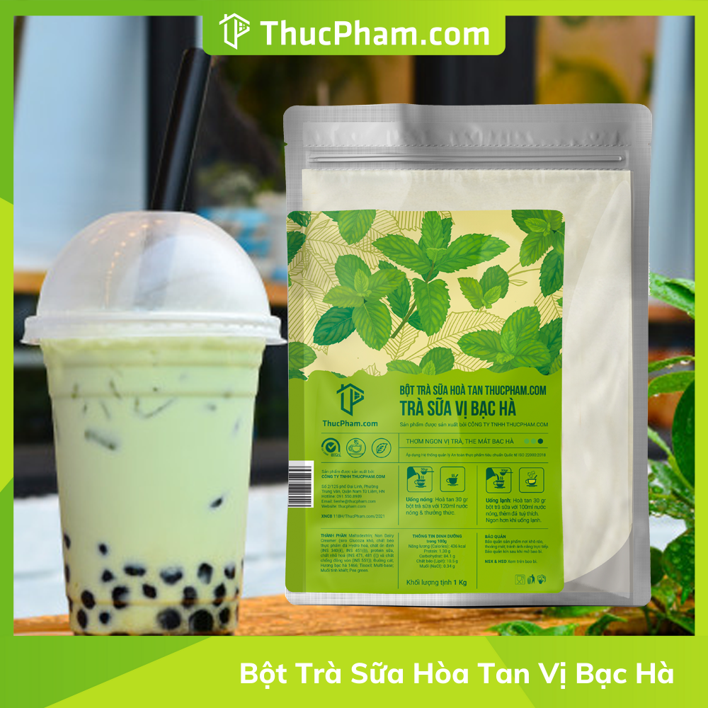 Bột trà sữa hòa tan thucpham.com vị bạc hà - 1kg - thơm ngon vị trà, the mát bạc hà