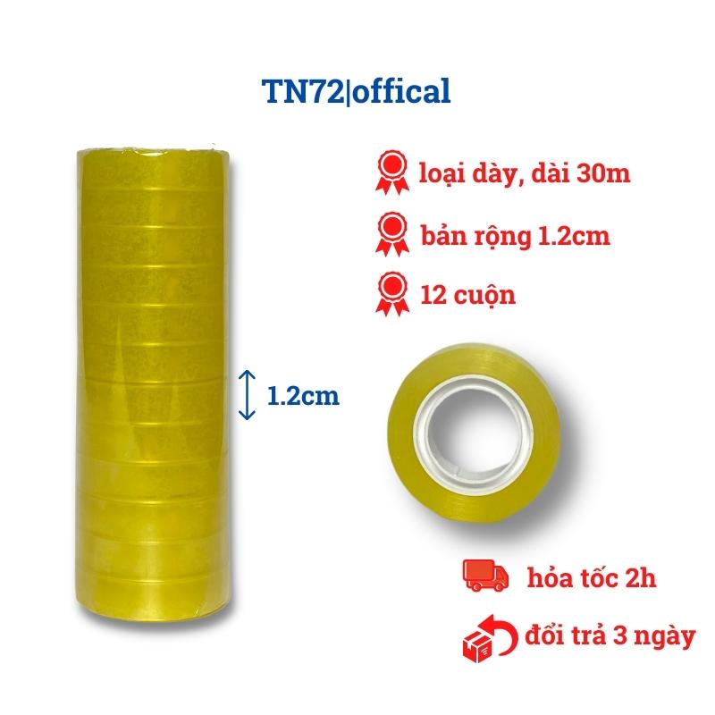 Cây 12 cuộn Băng keo/ băng dính văn phòng vòng nhỏ 1F 50m/ cuộn