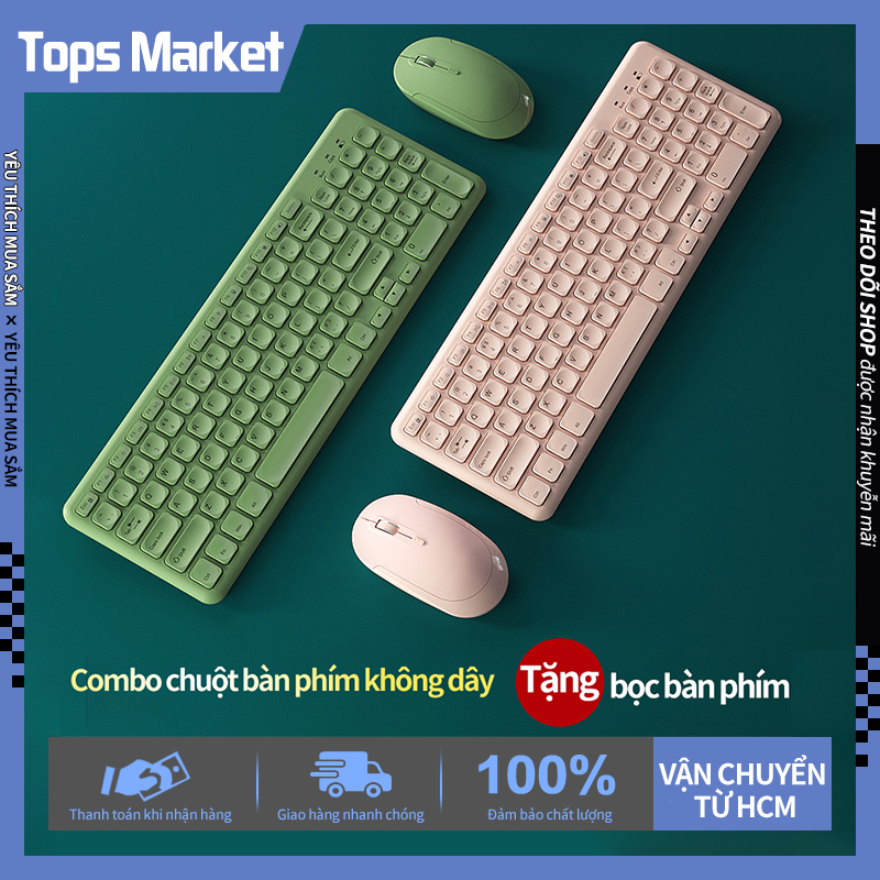 Bàn Phím và Chuột Combo Cắm Chip USB Không Dây Chống Thấm Nước 2.4G dùng cho laptop Im lặng Nhẹ nhàng thu gọn tiện lợi gọn gàng Tặng bọc bàn phím- Bảo hành