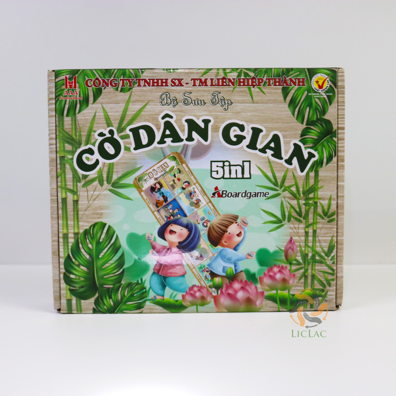 Bộ cờ 5 trong 1 liên hiệp thành gồm cờ ô quan, cờ vây, cờ ca rô, cờ gánh, xí ngầu, trò chơi dân gian cho bé, đồ chơi trẻ em giá rẻ, đồ chơi việt nam - liclac shop