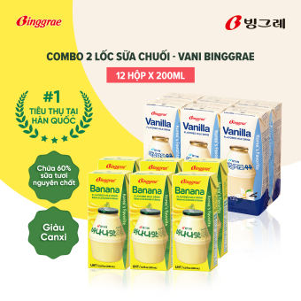 Combo 2 lốc Sữa Chuối –  Vani Hàn Quốc Binggrae (Lốc 6 Hộp x 200ml)