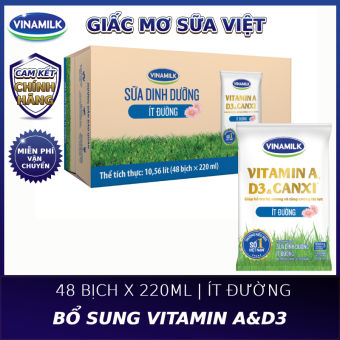 Thùng 48 Bịch Sữa tiệt trùng Vinamilk ít đường 220ml