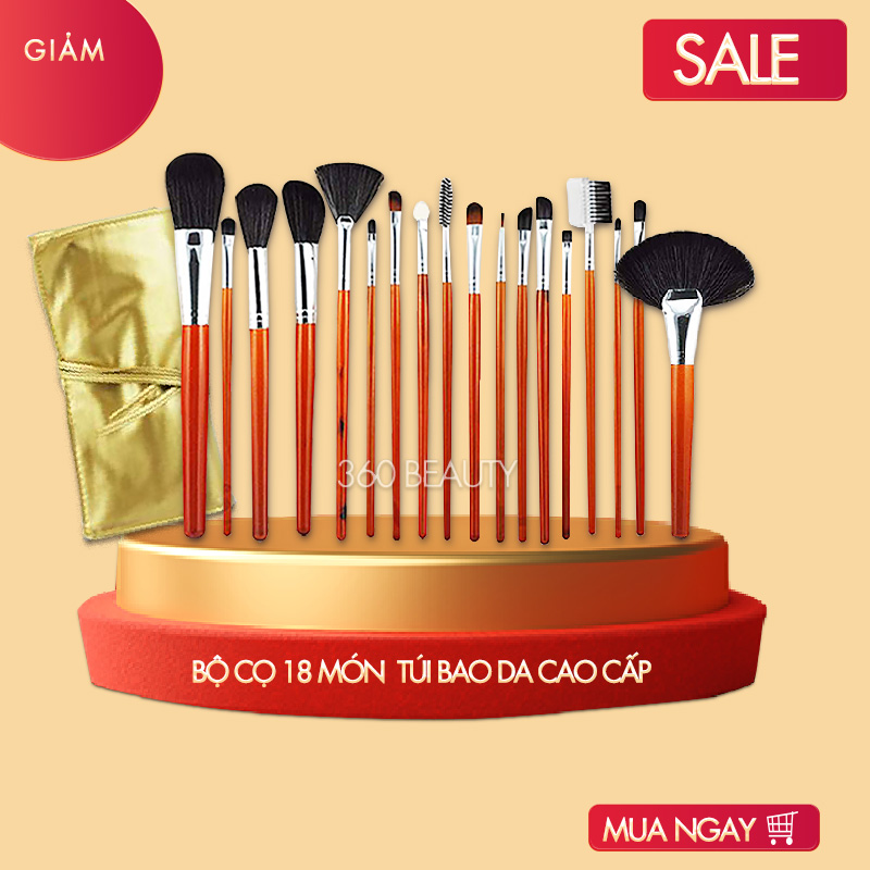Bộ cọ trang điểm 18 món kèm túi đựng sang trọng gọn gàng bộ cọ đầy đủ trang điểm chuyên nghiệp