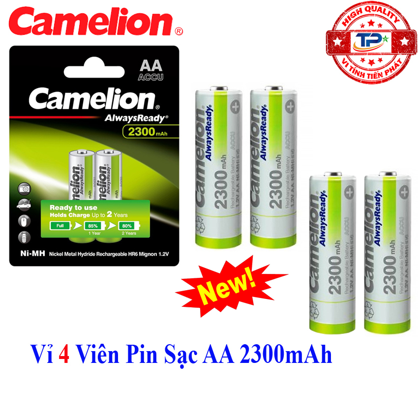 Vỉ 4 viên pin sạc aa camelion alwaysready 2300mah - 1.2v pin ni-mh rechargeable accu nạp nhanh, tuổi thọ cao, mẫu mới