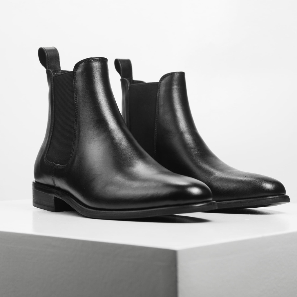 Giày Nam Chelsea Boot Classics Cao Cổ Cao Cấp LAGADO Da Bò Thật Trơn Xịn Không Nhăn Màu Đen