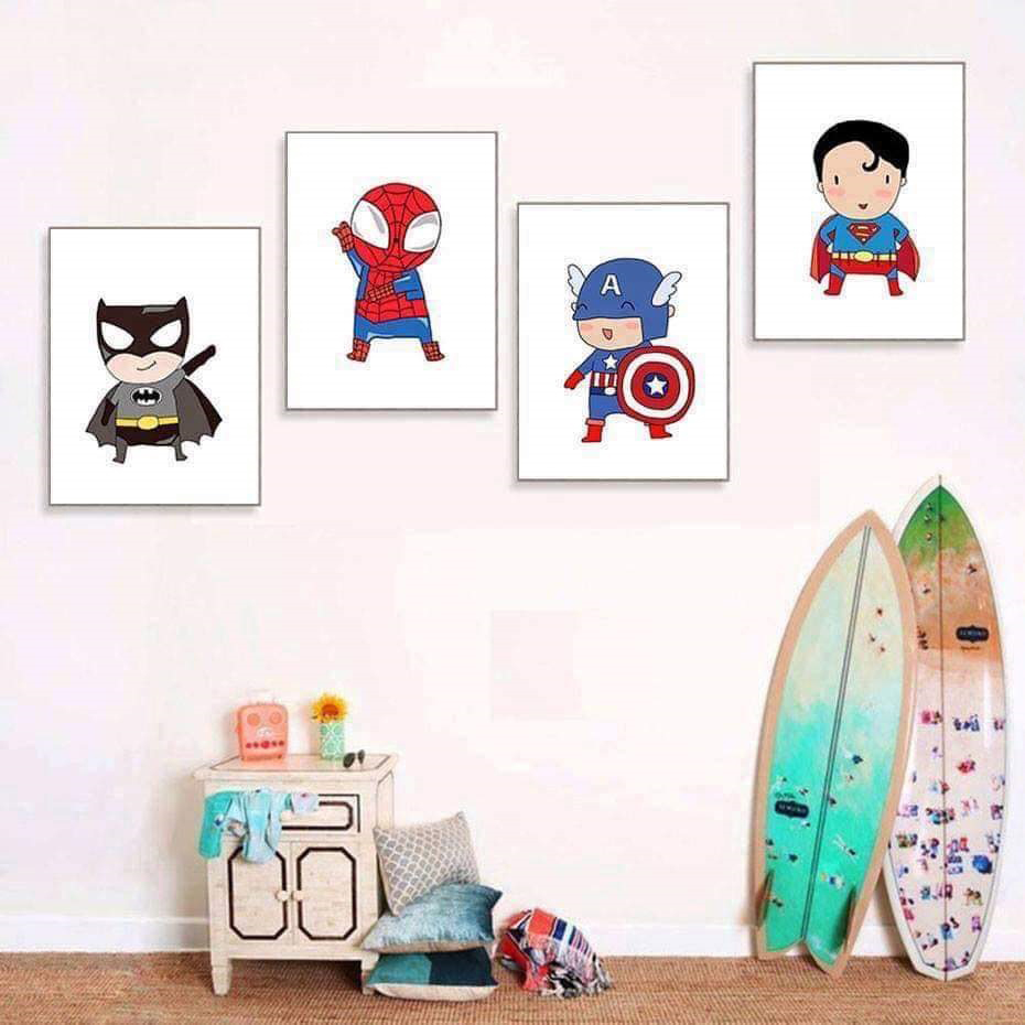 Tranh canvas, tranh vải treo tường phòng trẻ em có khung treo, tranh decor phòng xinh