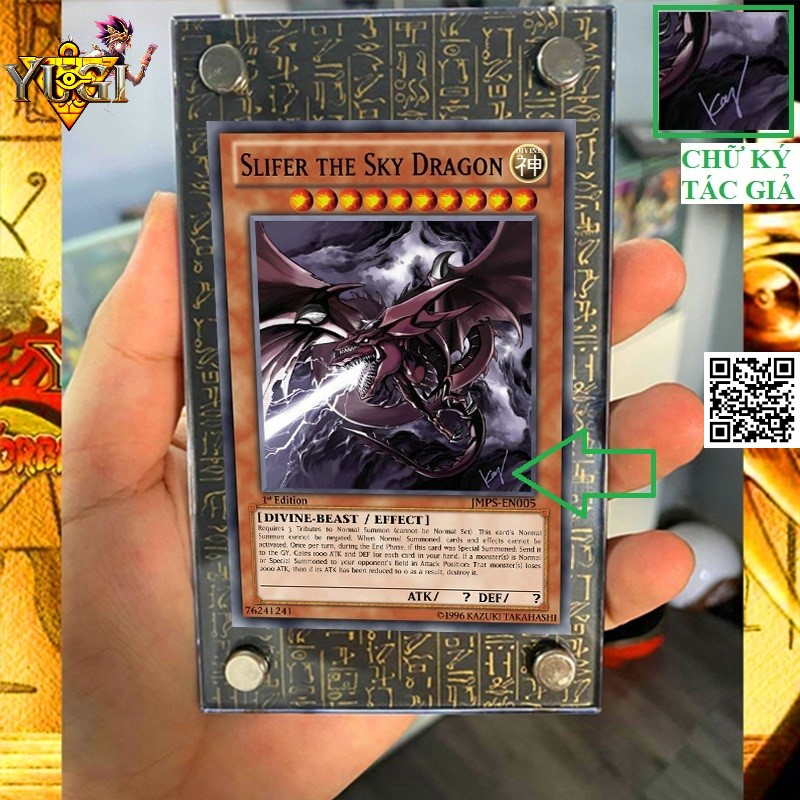 Bài Yugioh Lá Slifer The Sky Dragon có chữ ký của tác giả Kazuki Takahashi TẶNG Sleeves bọc bài 1458