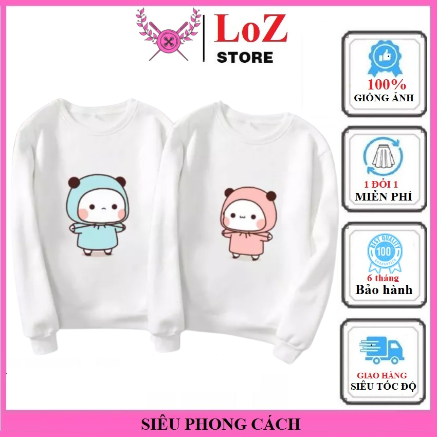 Áo nỉ đôi( 2 áo) in gấu xanh hồng