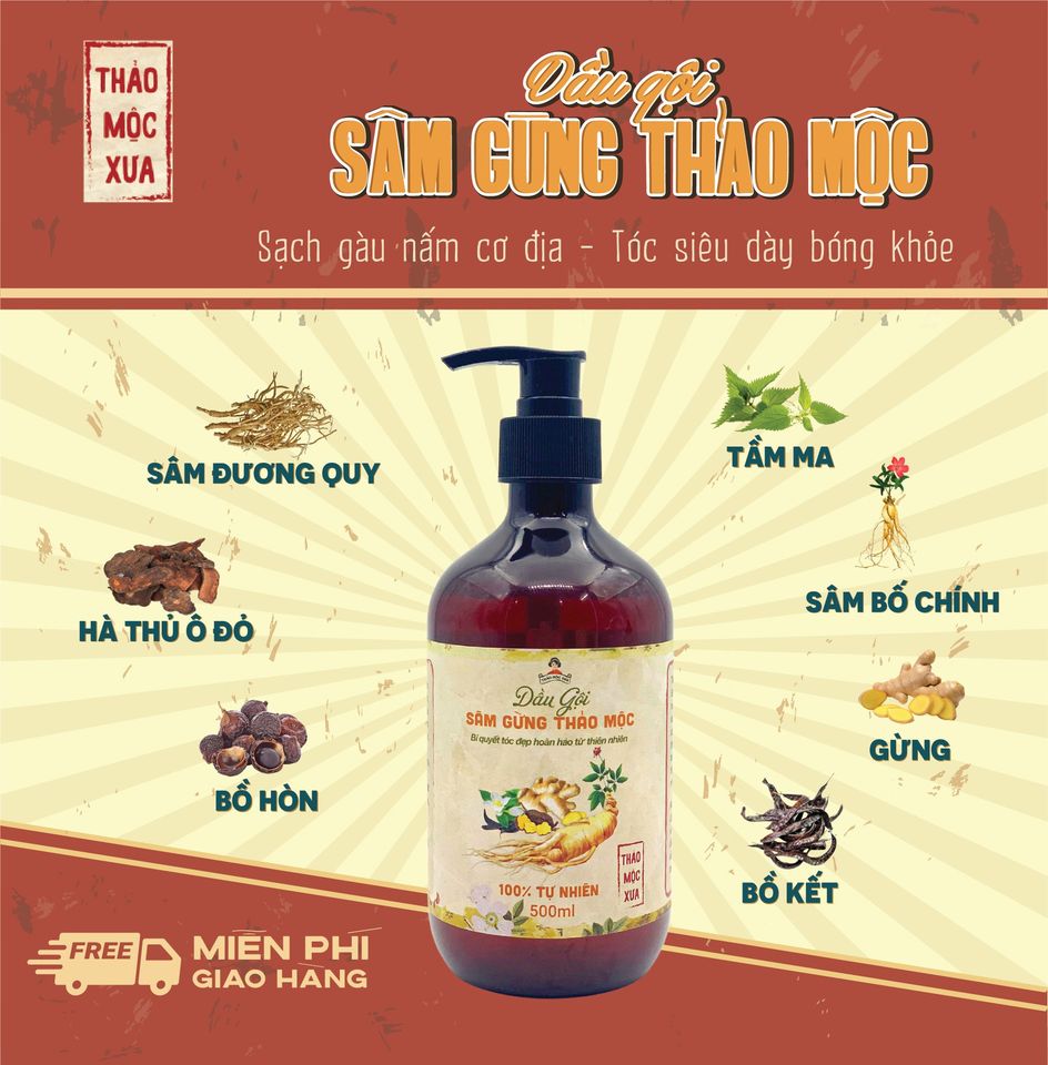 Dầu gội sâm gừng -hà thủ ô thảo mộc 500ml - Thảo Mộc Xưa