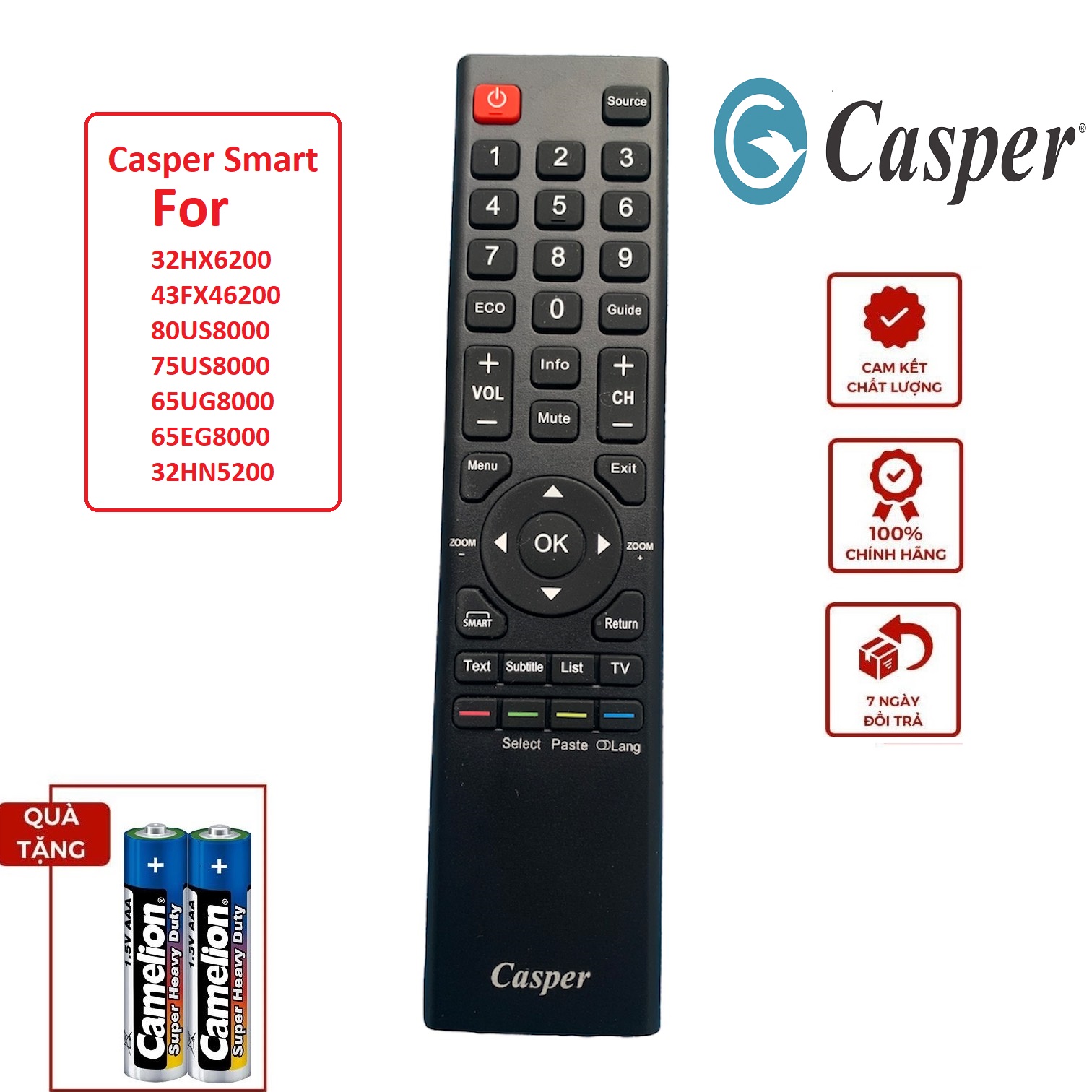 Điều khiển tivi Casper smart tương thích 100% các model 32HX6200 43FX46200 80Ú8000 remote casper tivi dòng 75US8000 65UG8000 65EG8000 32HN5200 32inh 43inh 80inh 65inh 75inh remote từ xa tivi capo