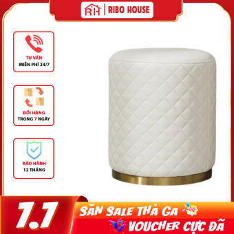 Ghế đôn sofa bàn trang điểm RIBO HOUSE chân kim loại, họa tiết kẻ caro, vải nhung nỉ bọc toàn thân RIBO 209