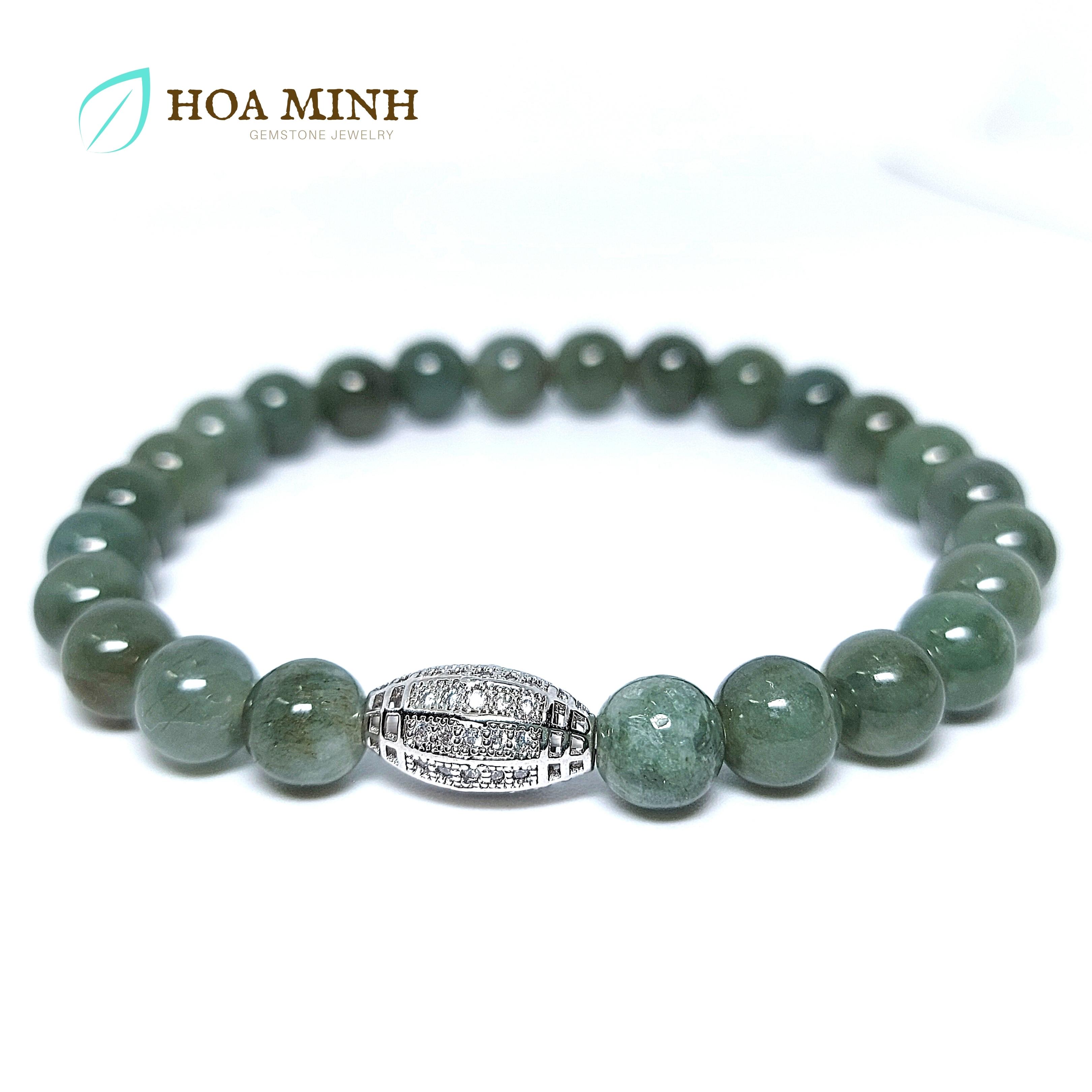 Vòng tay Cẩm Thạch dầu 7 li phối Charm lu thống hạt gạo đính đá | Hoa Minh Gem