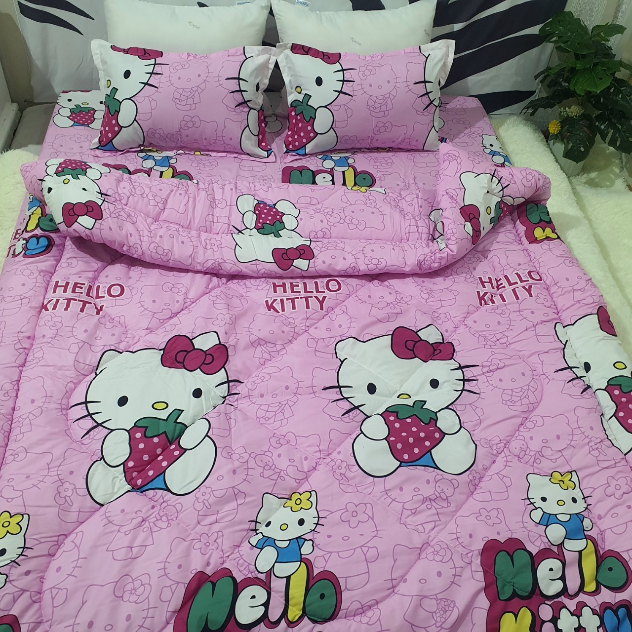 Bộ ga chun 1m8x2m + 2 áo gối 45cmx65cm.