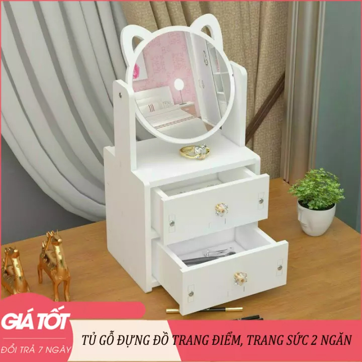 Kệ đựng mỹ phẩm - Kệ Mỹ Phẩm Đa Năng Có Ngăn Kéo - Tủ để mỹ phẩm trang điểm có gương - Gương trang điểm để bàn, Gương trang điểm - Tủ gỗ để đồ trang điểm trang sức hình mèo 2 ngăn kéo (Chọn phân loại)