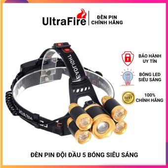 Den pin led sieu sang,Đèn pin đội đầu 5 mắt * Đèn pin đội đầu 5 bóng led siêu sáng * kèm sạc chống nước, dây sạc và dây đeo trán) - Bảo hành 12 tháng