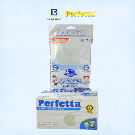 Khẩu trang y tế Perfetta Trẻ em 3 lớp kháng khuẩn, kháng virut màu TRẮNG (35 cái/ hộp) đóng gói riêng từng cái