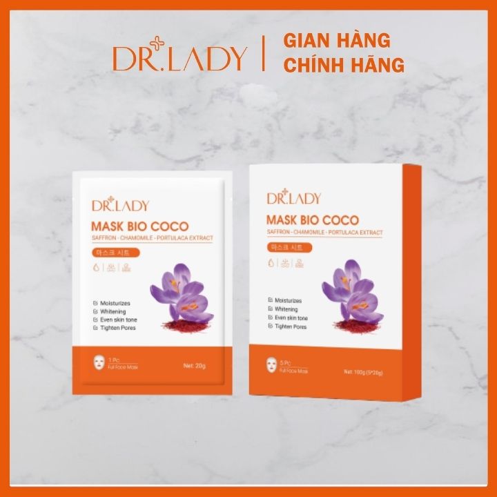 Mặt nạ dừa dr.lady bio coco dưỡng ẩm da, dưỡng trắng da, giúp làm đều màu da
