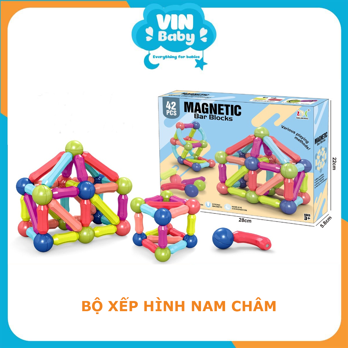 Bộ xếp hình nam châm - Đồ chơi thông minh nhiêu chi tiết dành cho bé, Đồ chơi lắp ráp, bộ xếp hình nam châm 64 chi tiết, 42 chi tiết, 36 chi tiết - VinBaby