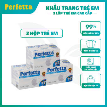 Combo 3 hộp Khẩu trang y tế cao cấp chính hãng Perfetta Trẻ em  (35 cái/ hộp) đóng gói riêng từng cái