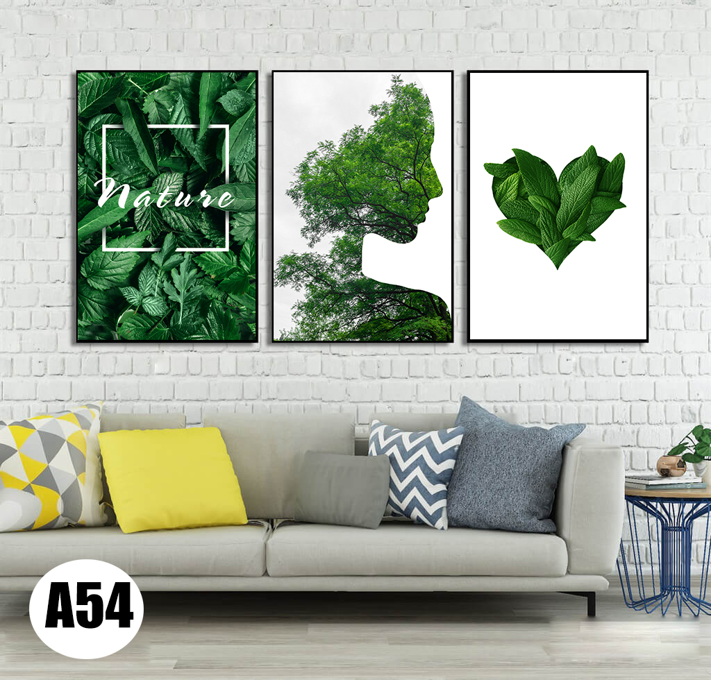 Bộ 3 bức tranh treo tường thiên nhiên xanh biếc
