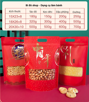 Túi ZIP ĐỎ TÊT NGƯ PHÚC LỄ đựng 200g-700g bánh kẹo - Bí đỏ shop Bao bì Nguyên liệu dụng cụ làm bánh