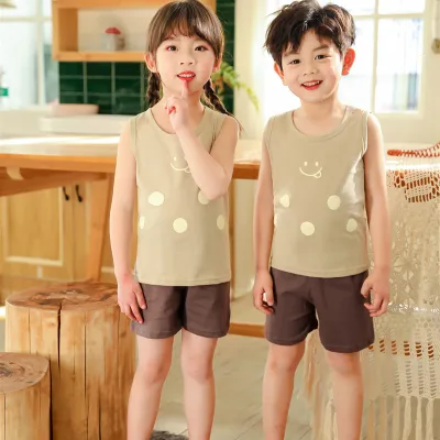 Welove Estore 2-9Y Kids Cute Cartoon Printed Cotton Print Vest+Shorts Baby Boys Girls Clothing Set (4)