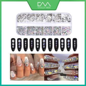 CYALLY MEE Móng Tay Nghệ Thuật Kim Cương Giả 12 Hộp Vuông Kim Cương Giả Đáy Phẳng Trong Suốt Kim Cương Giả Nghệ Thuật Làm Móng Trong Suốt Nhiều Màu Kim Cương Giao Hưởng Dụng Cụ Trang Trí Móng Tay 3D Nhiều Kích Cỡ Đáy Phẳng Kim Cương Giả 14x5cm