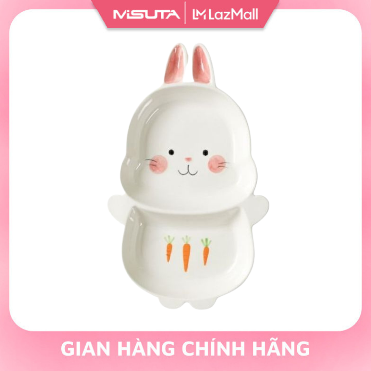 Bát ăn dặm cho bé kiểu nhật, chén ăn dặm chất liệu gốm sứ hình thỏ trắng