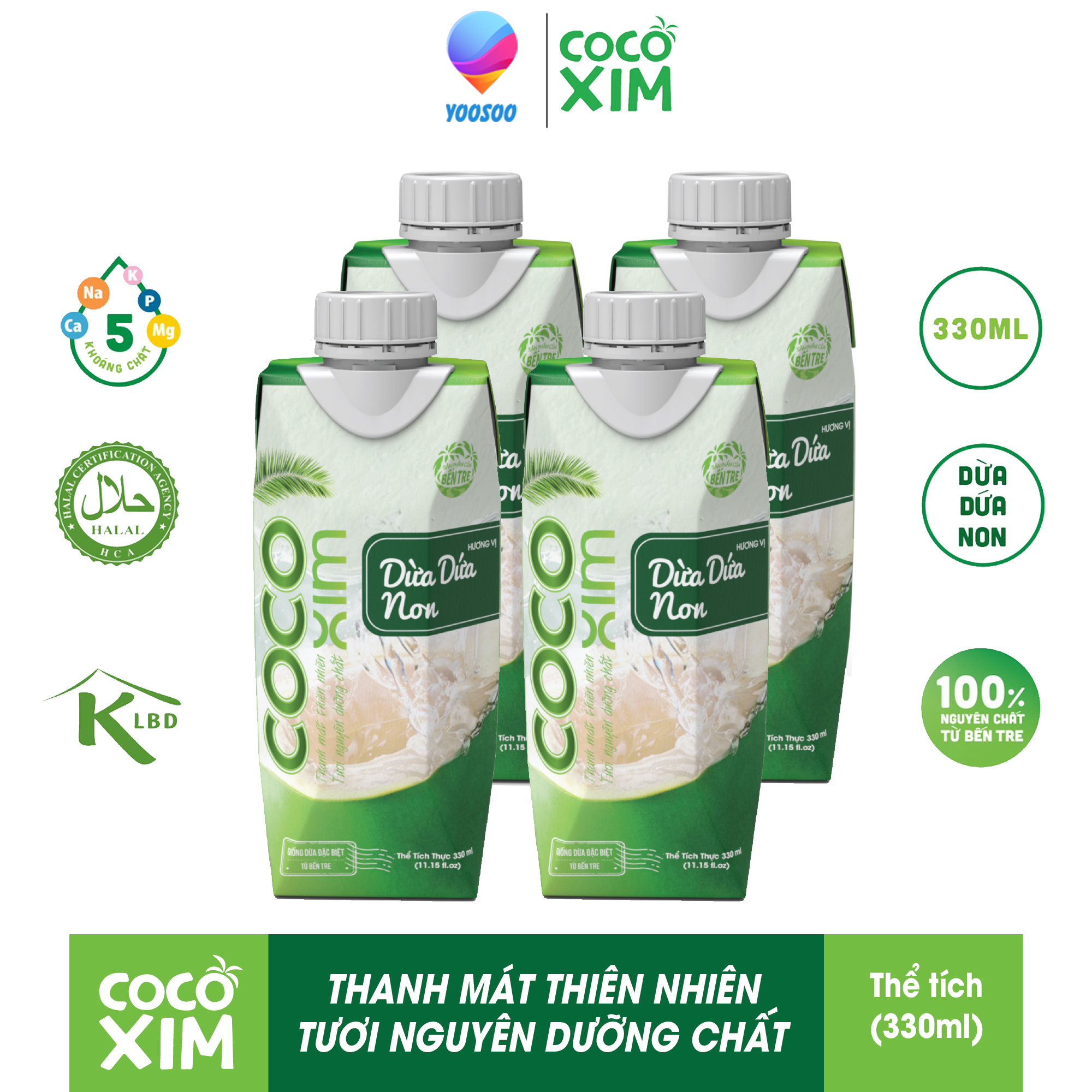 [BẬT NẮP UỐNG DỪA TƯƠI] Combo 04 Hộp Nước Dừa Dứa Non Cocoxim 100% nguyên chất dừa tươi - Thương hiệu COCOXIM - dung tích 330ml/hộp - TTGT89