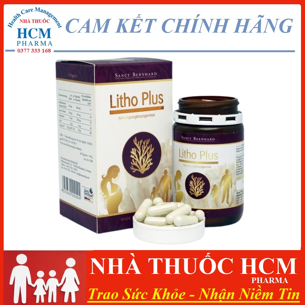Canxi D3 hữu cơ tăng chiều cao sức đề kháng cho bé bà bầu người lớn LITHO PLUS tảo biển đỏ với Magnesium Kẽm vitamin D3 TTG08