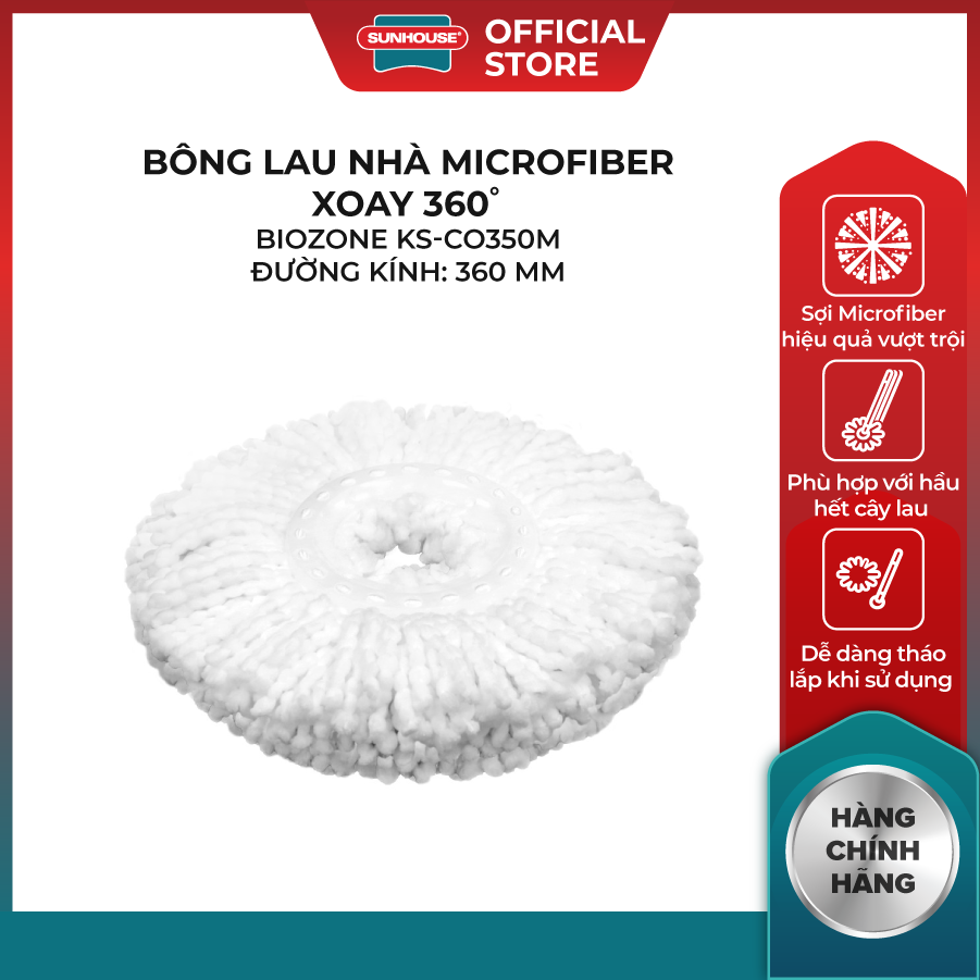 BÔNG LAU NHÀ MICROFIBER SUNHOUSE KS-CO350M- XOAY 360 ĐỘ - Tấm bông lau bằng sợi Microfiber thấm hút 