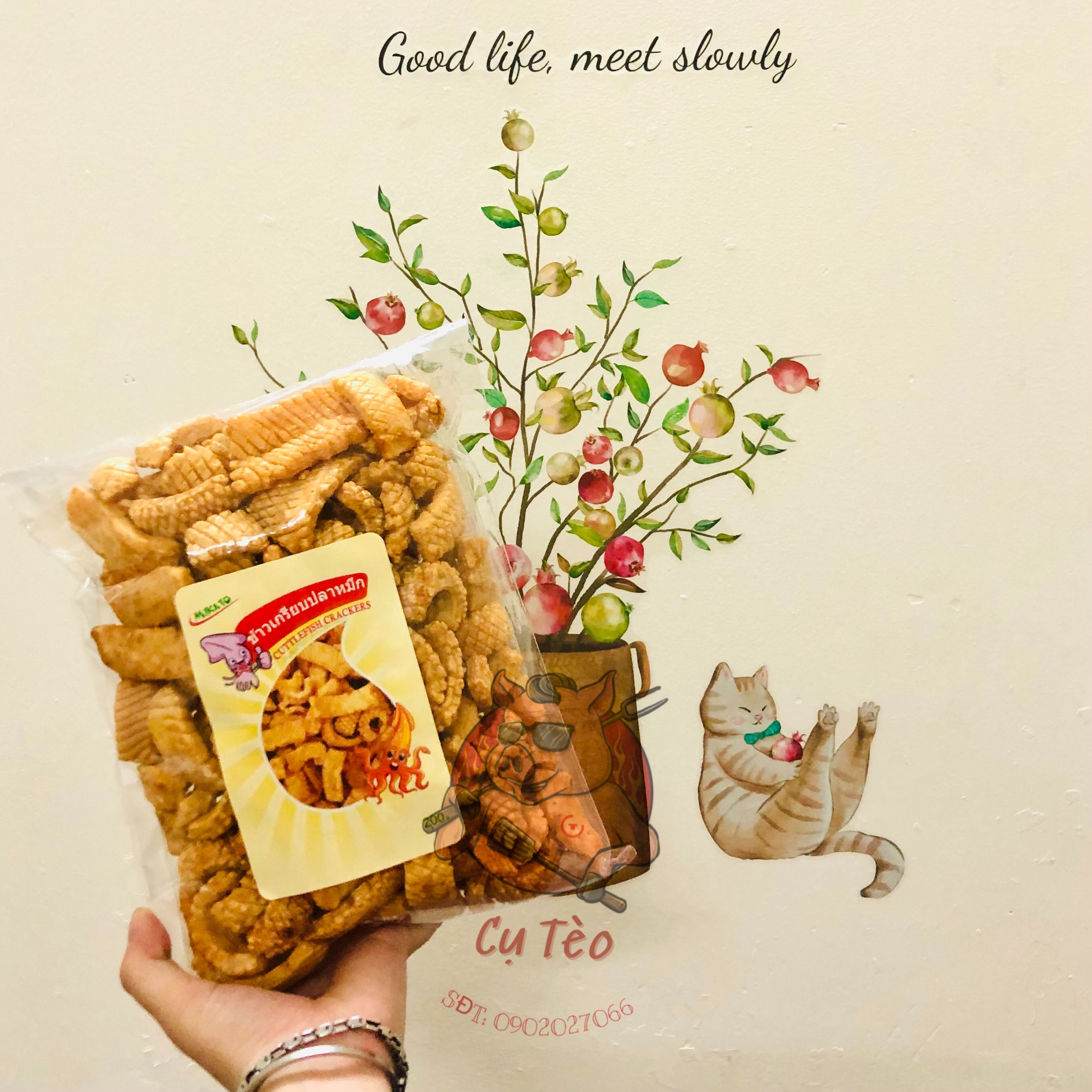 Bim bim mực thái lan bịch 200g, snack mực hiệu mikato