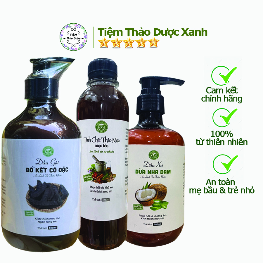 Combo dầu gội bồ kết + dầu xả + tinh chất mọc tóc giúp giảm gàu, rụng tóc, mọc tóc handmade