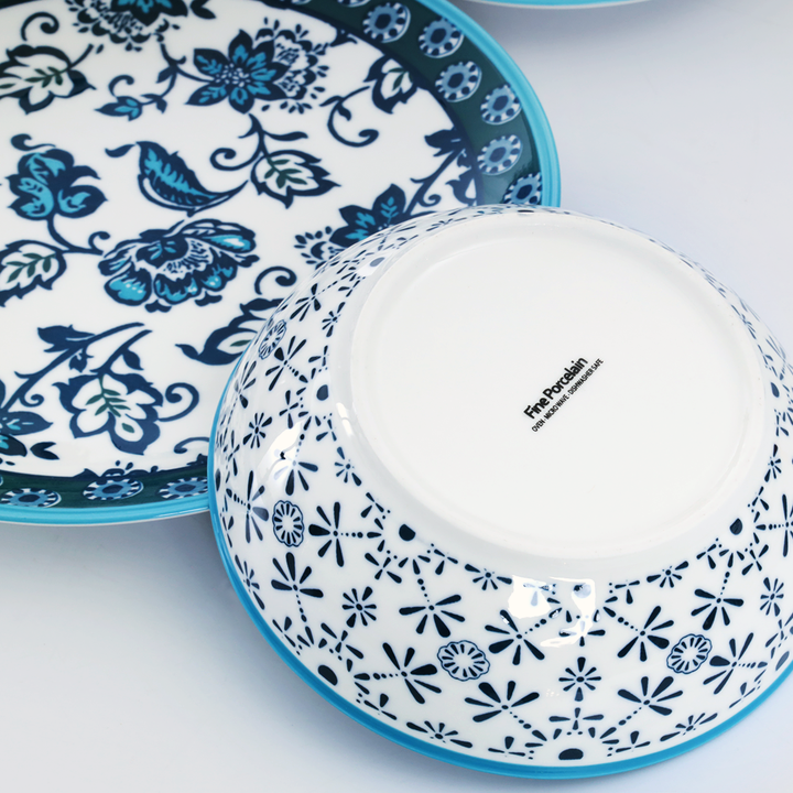 Danny Home Vintage Floral Teal Design Dinner Set 24Pcs