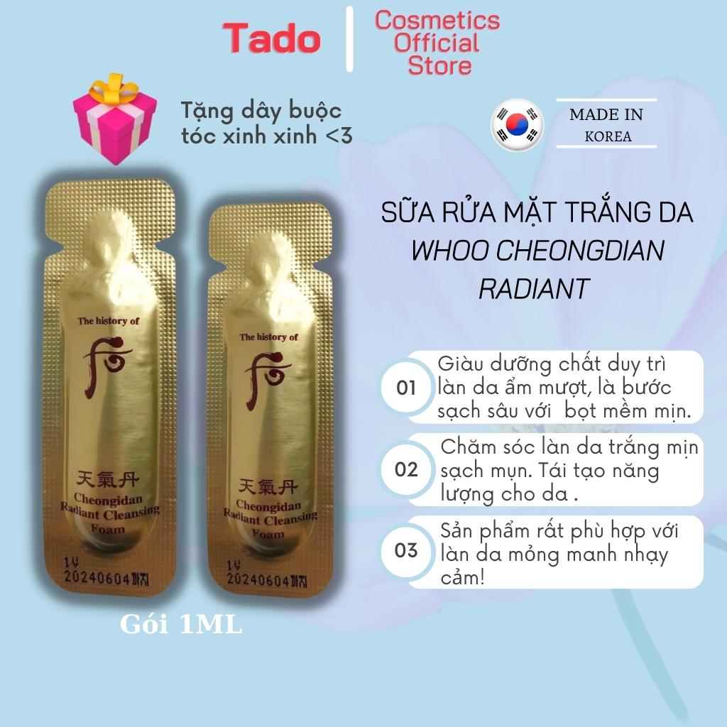 Sữa rửa mặt Whoo Radiant Cleansing Foam gói 1ml - sữa rửa mặt dịu nhẹ , trắng da , tái sinh da , chống lão hóa - Tado Cosmetics Store
