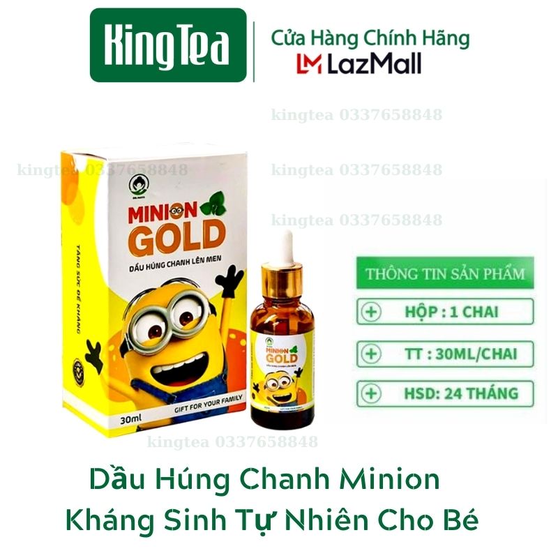 TINH DẦU HÚNG CHANH MINION GOLD ( MẪU MỚI ) Dầu Húng Chanh Lên Men Minion Gold 30mL giúp cải thiện ho khò khè nghẹt mũi ở trẻ Tinh Dầu Húng Chanh Minion
