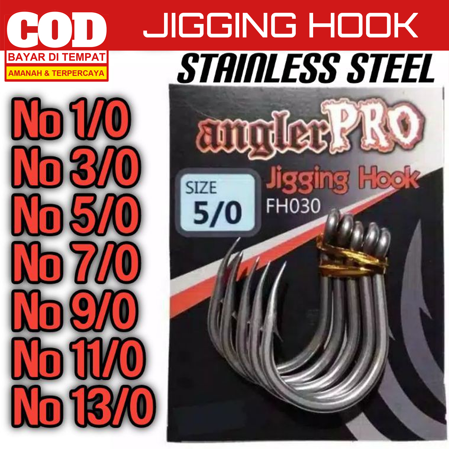 Jigging Hook Stainless Mata Kail Terbaik no1 no3 no5 no7 no9 no11 no13 Metal Jig