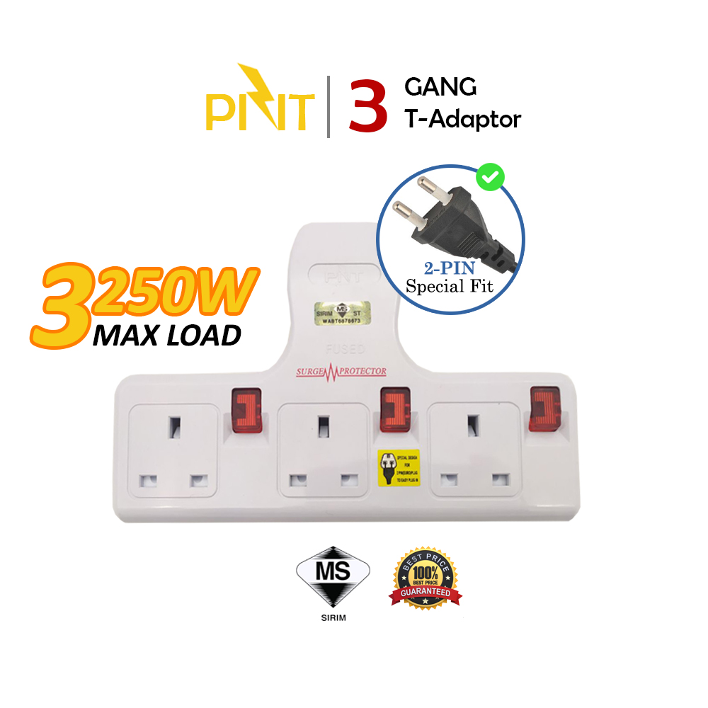 3 Way PNT Multi Adapter/Socket With Led Indicator/Surge Protector/Sirim